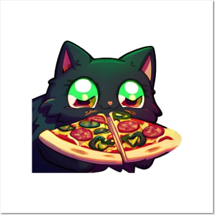 Black cat gifting you pizza Posters and Art